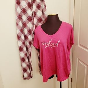NWT Avenue 3 Piece Pink Plaid Pajama Lounge Set 22/24